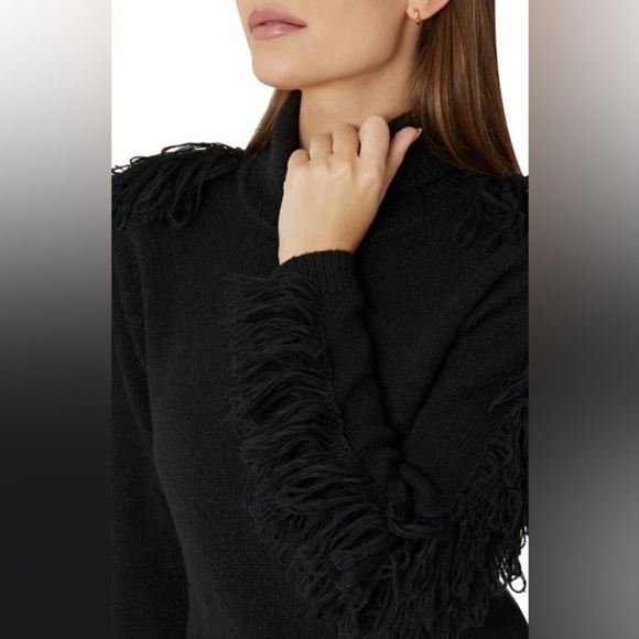NWT Milly Rowe Fringe Sleeve Sweater Dress Mini Bodycon Turtleneck Sz P - Picture 14 of 14